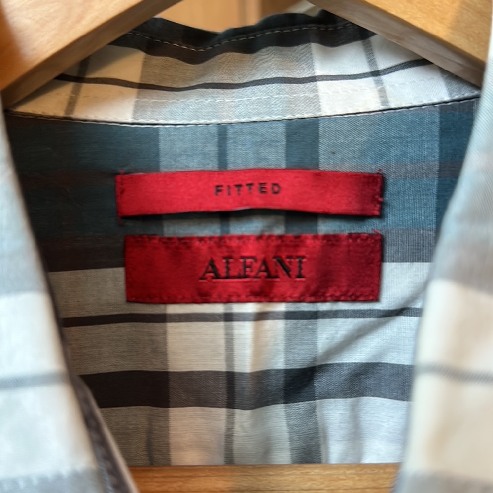 Alfani Fitted Patterned Button-Down, Blue-Green, … - image 3